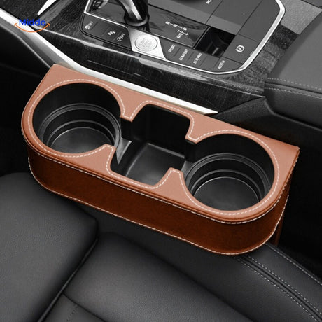 SpaceMate car seat organizer showing simple installation with cup holder.