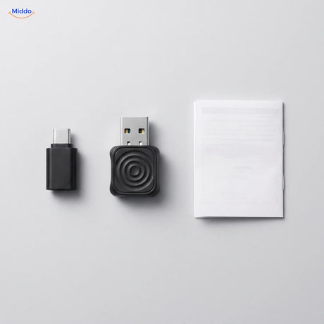 What is in the box: adapter, USB-C adapter and manual