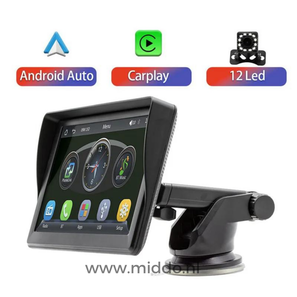 CarPlay with rear-view backup camera for enhanced parking and reversing.