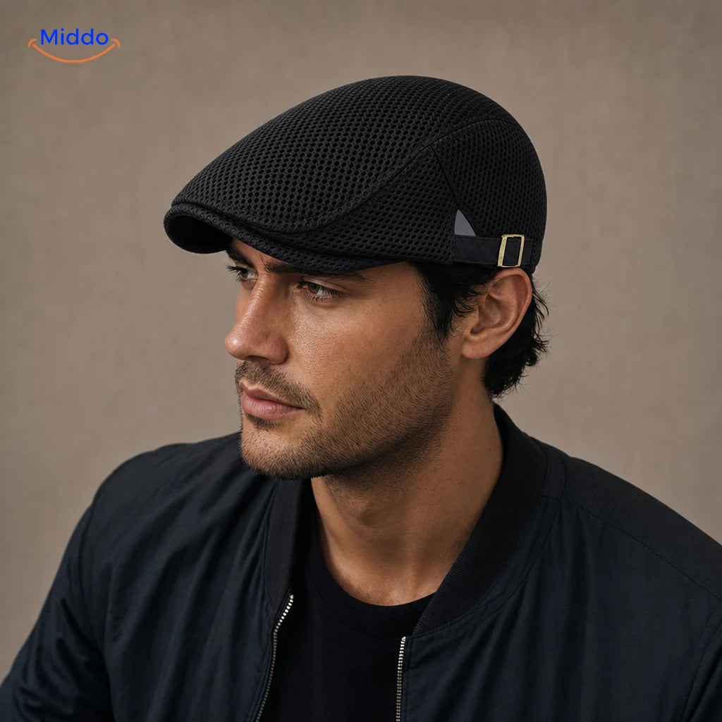 Casual Flat Cap™ | Effortless Style, Every Day in Black, worn by a model