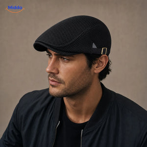 Casual Flat Cap™ | Effortless Style, Every Day in Black, worn by a model