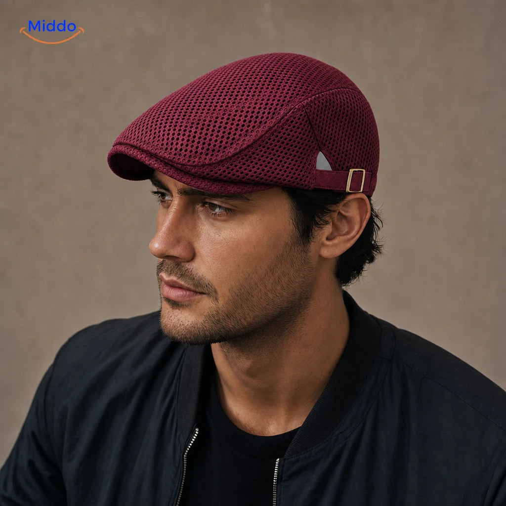 Casual Flat Cap™ | Effortless Style, Every Day in Claret, worn by a model