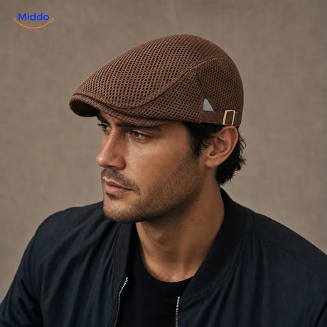Casual Flat Cap™ | Effortless Style, Every Day in Coffee brown, worn by a model