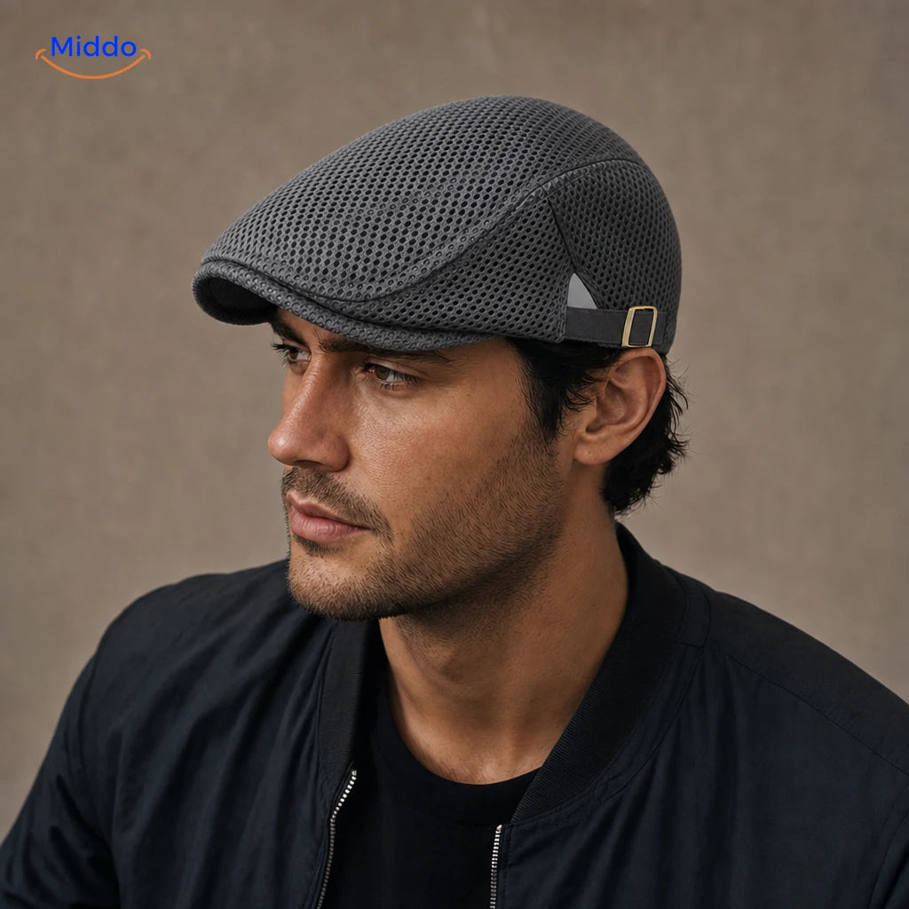 Casual Flat Cap™ | Effortless Style, Every Day in Dark gray, worn by a model