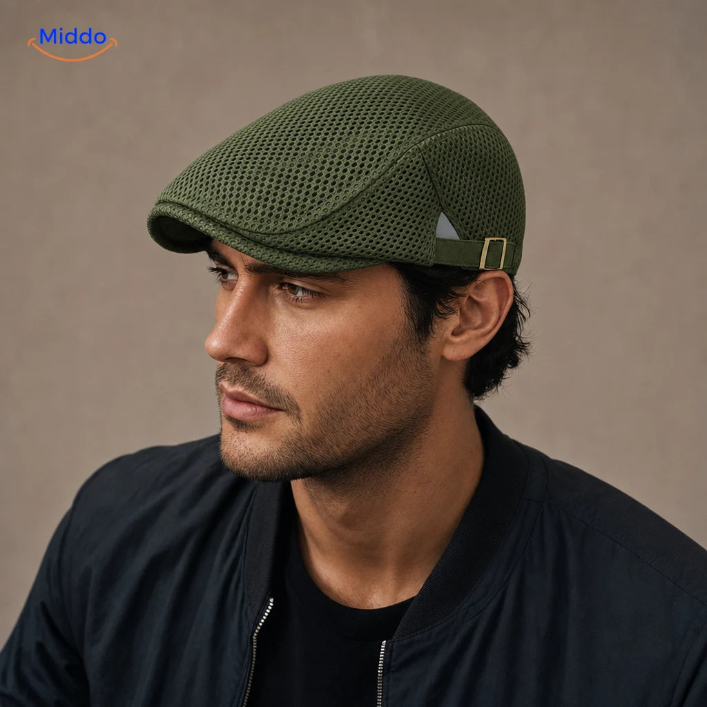 Casual Flat Cap™ | Effortless Style, Every Day in Military green, worn by a model