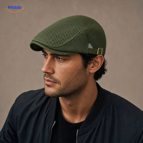 Casual Flat Cap™ | Effortless Style, Every Day in Military green, worn by a model