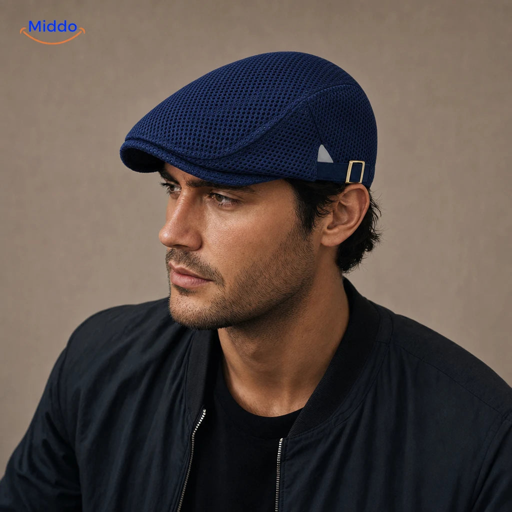 Casual Flat Cap™ | Effortless Style, Every Day in Navy blue, worn by a model