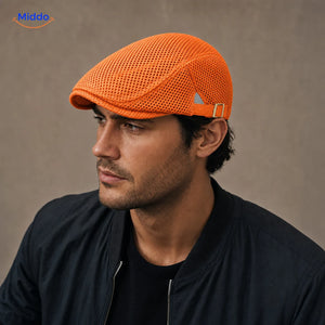 Casual Flat Cap™ | Effortless Style, Every Day in Orange, worn by a model