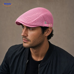 Casual Flat Cap™ | Effortless Style, Every Day in Pink, worn by a model