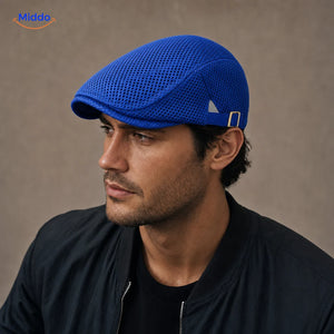 Casual Flat Cap™ | Effortless Style, Every Day in Royal blue, worn by a model
