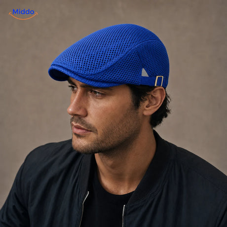 Casual Flat Cap™ | Effortless Style, Every Day in Royal blue, worn by a model