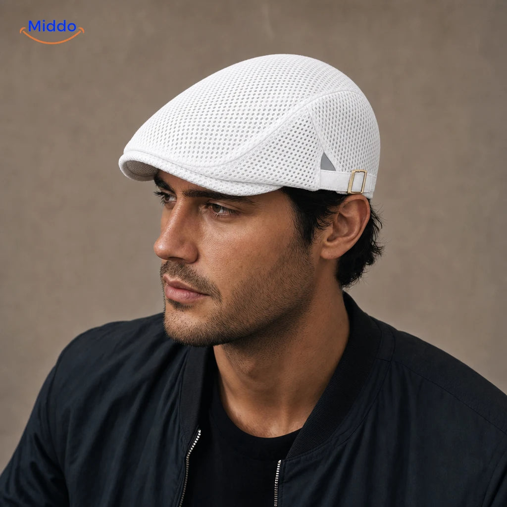 Casual Flat Cap™ | Effortless Style, Every Day in White, worn by a model