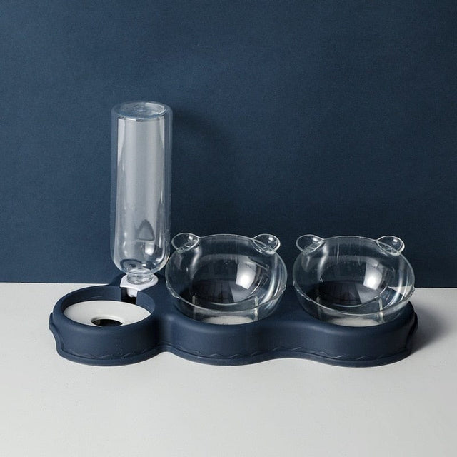 TripleFeeder 3-in-1 cat feeding tray with separate compartments for food, water, and snacks.