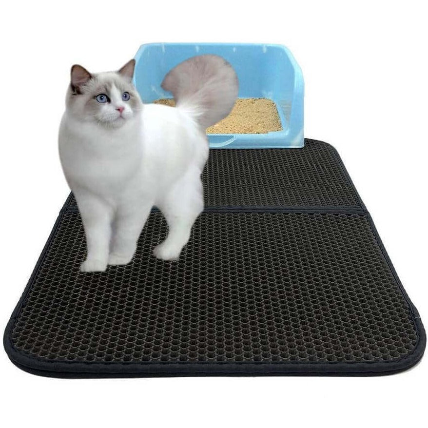 Close-up view showing how easily the cat litter mat cleans