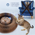 Cat scratcher benefits overview including scratch, play, and relax features.