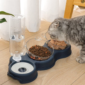 Cat drinking from the water bowl compartment of the TripleFeeder feeding tray.