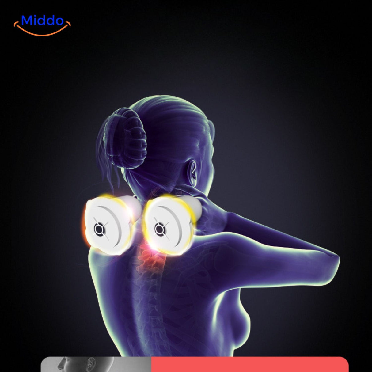 Massage device with adjustable kneading heads for personalized neck relief.