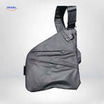 Black chest bag front view showcasing product design.