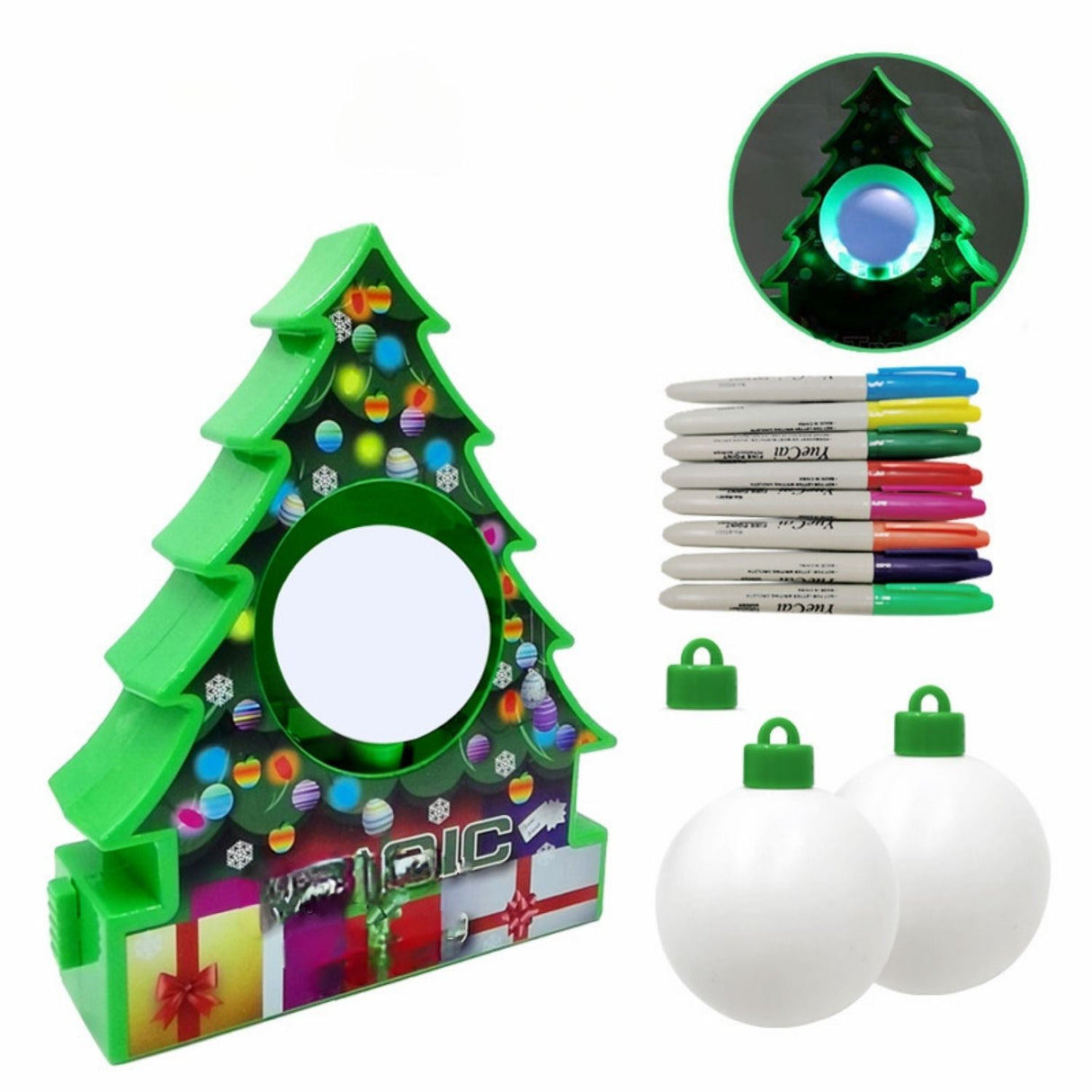 TreeMendous handmade ornament set featuring painted Christmas decorations and craft supplies.