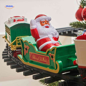 ChristmasRail with Santa in sleigh car during festive holiday display.