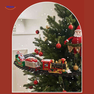 ChristmasRail with decorated wagons and Santa figure on circular track layout.