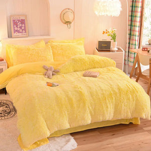 Teddy Fluffy fleece bedding set in Lemon Yellow