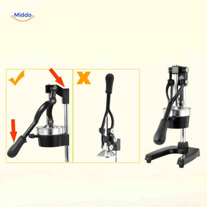Instructions showing proper technique for using Citripress manual citrus juicer.