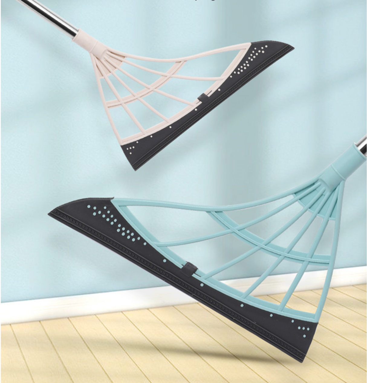 CLEANX broom with dual-function floor brush and dust wiper for comprehensive floor care.