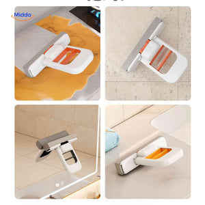 Cleanzy mop mirror-scrubbing function leaves glass surfaces clean and streak-free.