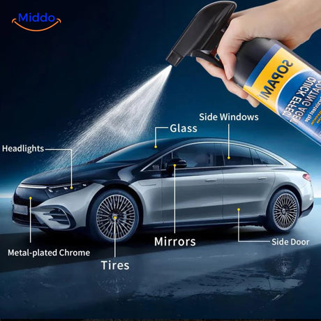 Step-by-step application process guide for glass coating spray installation.