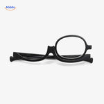 Collapsible rotating makeup reader glasses with single rotating lens design.