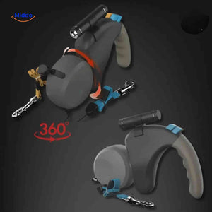 Dual color grip handle and integrated LED flashlight on retractable leash.
