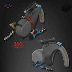 Dual color grip handle and integrated LED flashlight on retractable leash.
