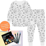 Mermaid-theme color-your-own pajama packaged with 12-piece marker set.
