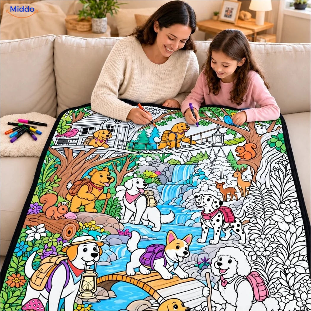 ColorFlow coloring blanket - Dogs on a Forest Adventure