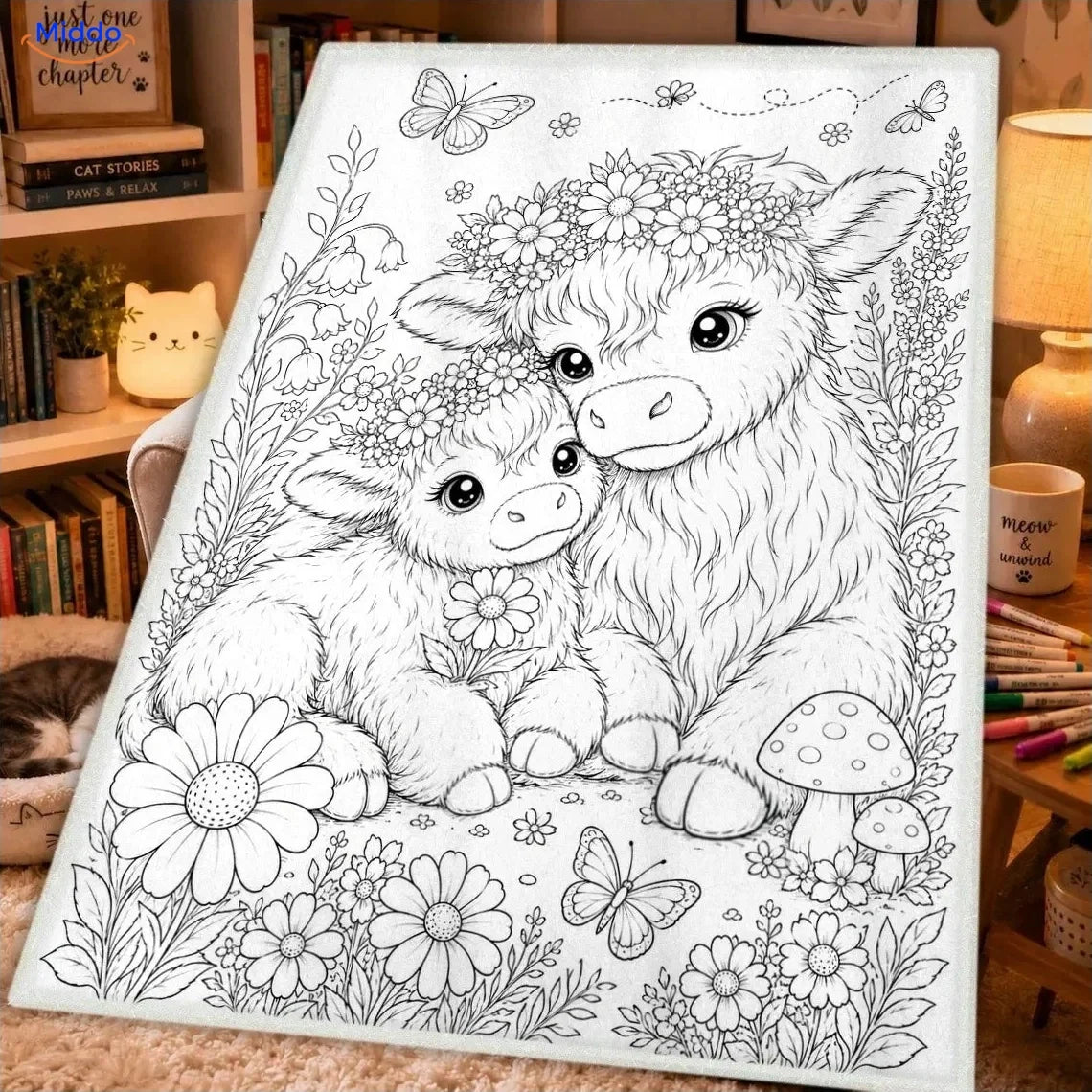 ColorFlow coloring blanket - Highland Cow and Calf