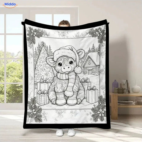 ColorFlow coloring blanket - Highland Calf with Santa Hat