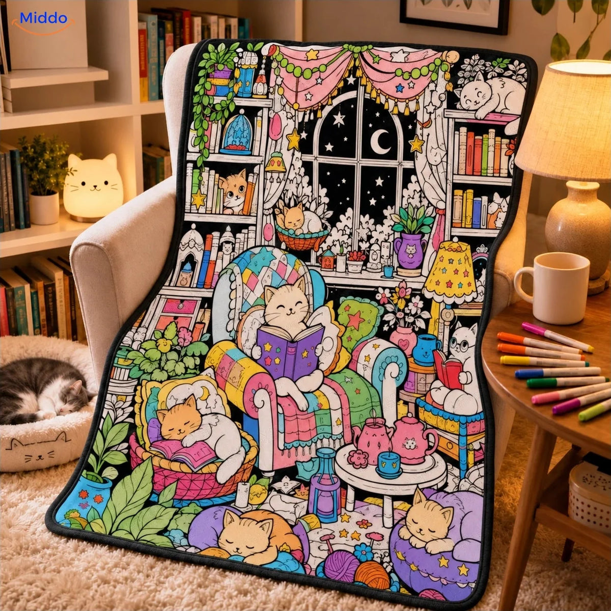 ColorFlow coloring blanket - Cats and Books