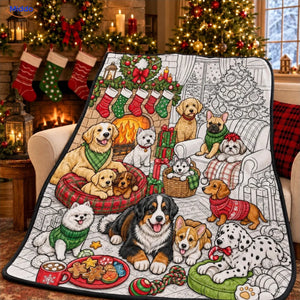 ColorFlow coloring blanket - Christmas Dogs by the Fireplace