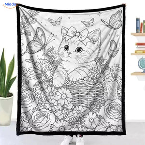 ColorFlow coloring blanket - Kitten in a Flower Basket