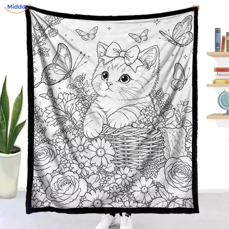 ColorFlow coloring blanket - Kitten in a Flower Basket