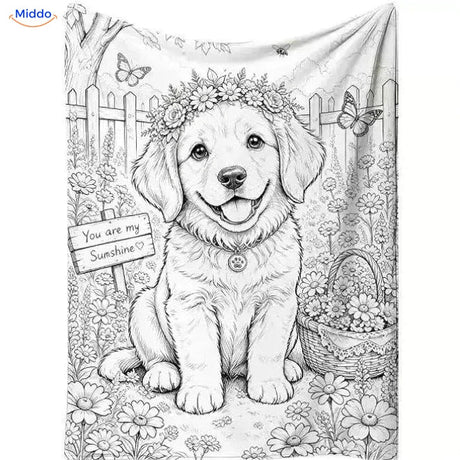 ColorFlow coloring blanket - Puppy with Flowers
