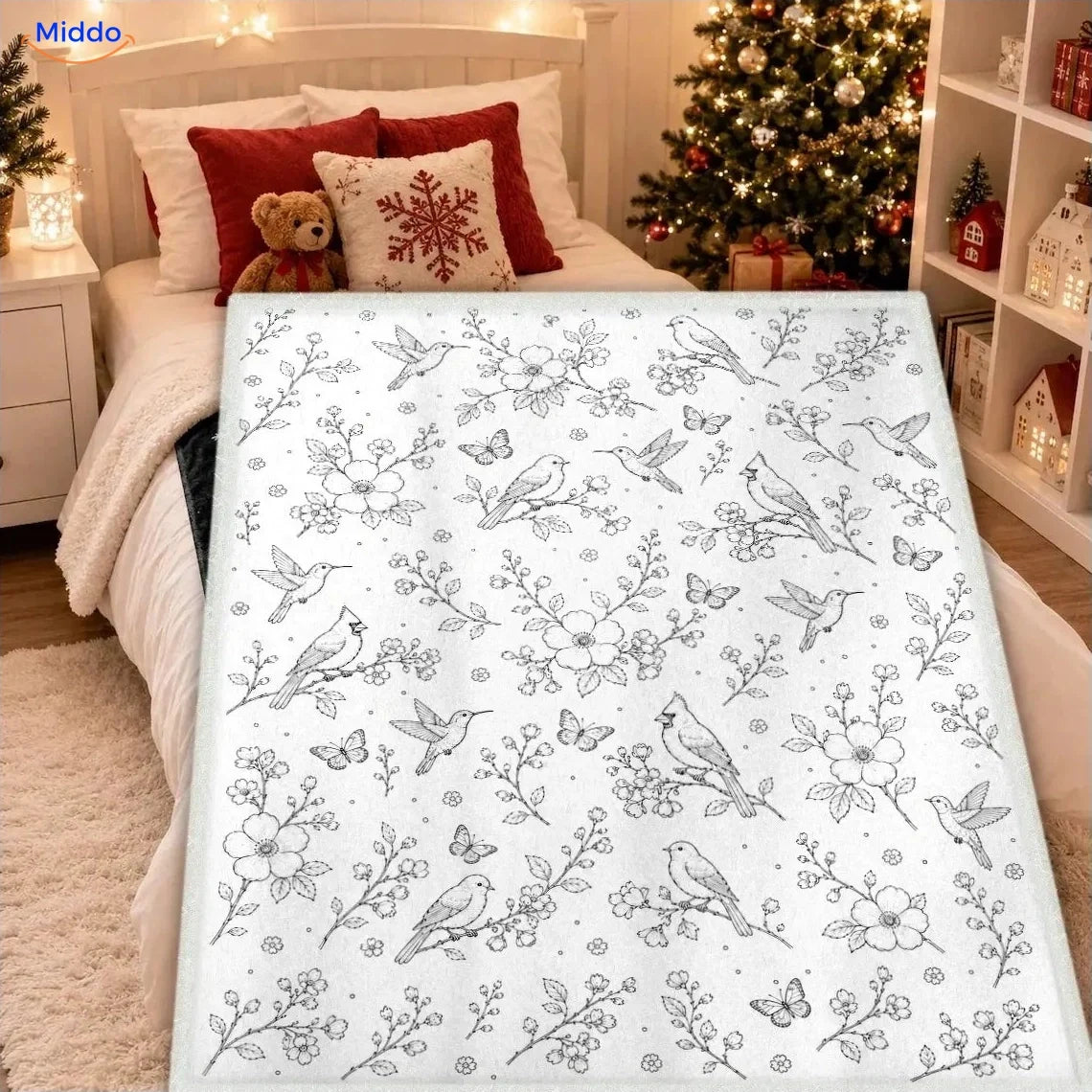 ColorFlow coloring blanket - Birds and Blossoms
