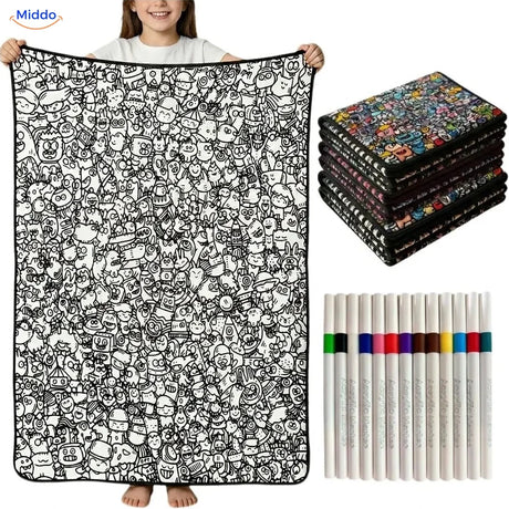 ColorFlow coloring blanket - Cheerful Doodle Characters