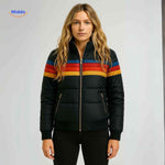 Colorwave women's black retro puffer jacket with zip closure, full front view