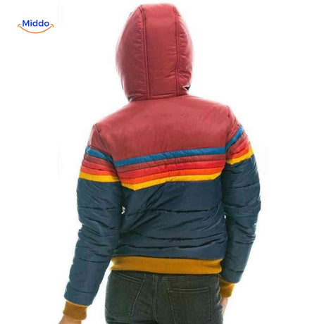 Colorwave women's quilted retro puffer jacket with hood, showcasing lightweight insulated design