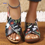 Stylish orthopedic sandals with print design combining fashion and foot support.