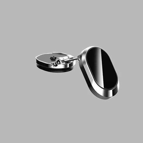 Compact magnetic phone holder shown from the front, highlighting its small footprint and sleek build.