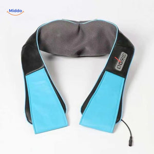 RelaxPro compact neck massager in blue and black for travel and home use.