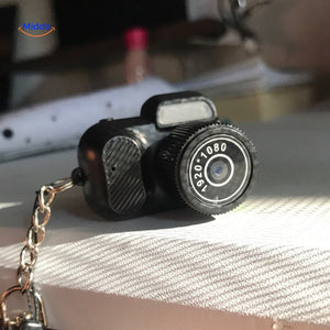 Compact HD mini camera sitting on desk with macro detail view